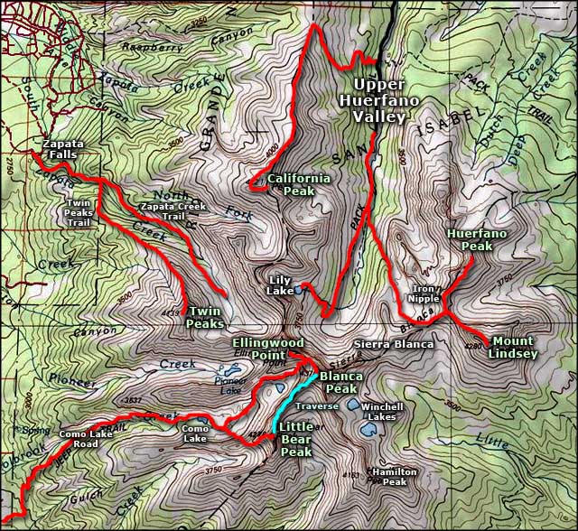 Blanca Peak area map