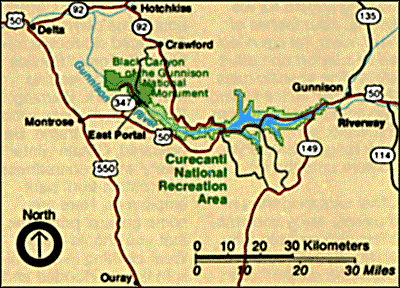Area map of Black Canyon of the Gunnison National Park