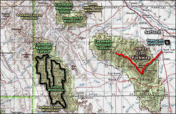 Aravaipa Canyon Wilderness area map