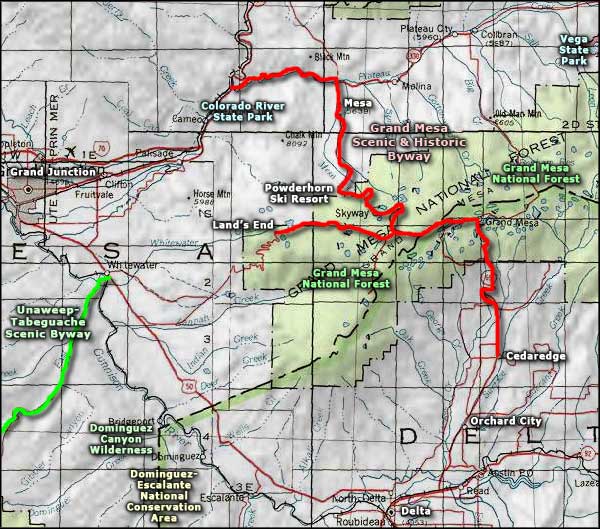 Grand Mesa Scenic Byway area map