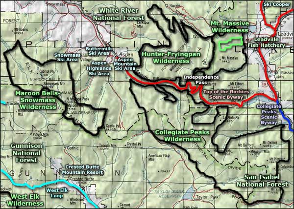Hunter-Fryingpan Wilderness area map