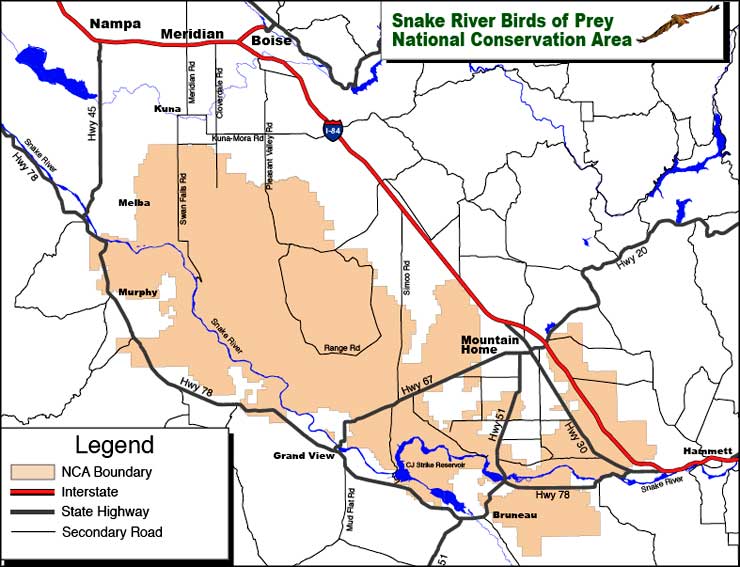 Snake River Birds of Prey National Conservation Area map
