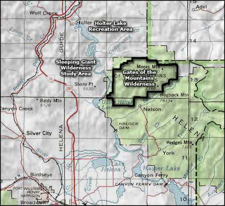Gates of the Mountains Wilderness area map