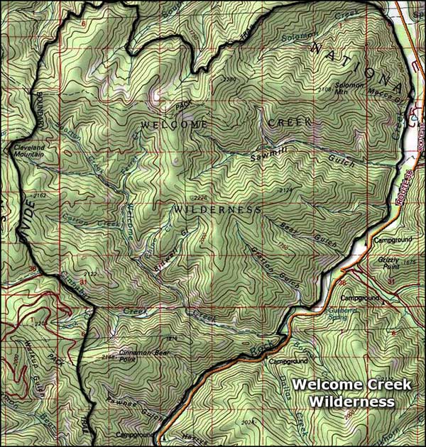Welcome Creek Wilderness map
