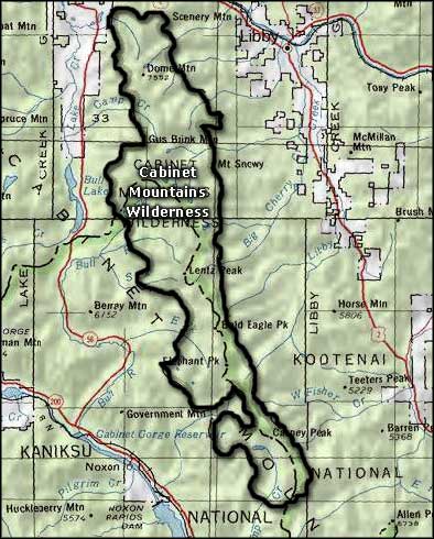 Cabinet Mountains Wilderness area map