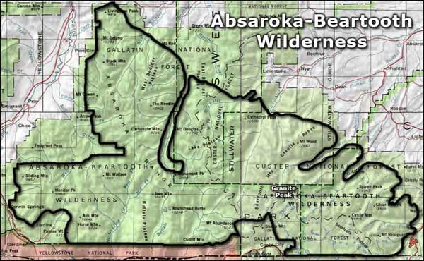 Absaroka-Beartooth Wilderness area map