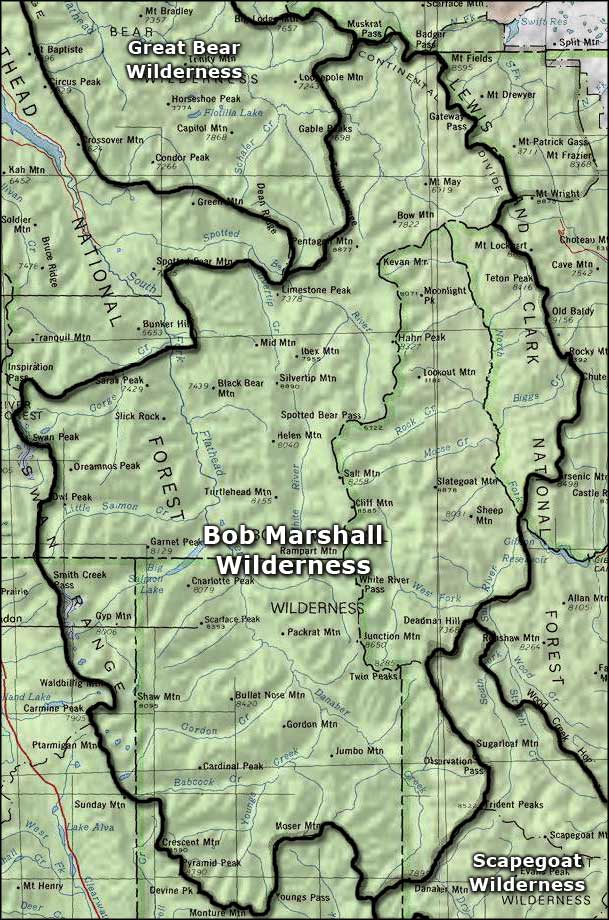 Area map of the Bob Marshall Wilderness