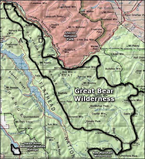 Area map of the Great Bear Wilderness