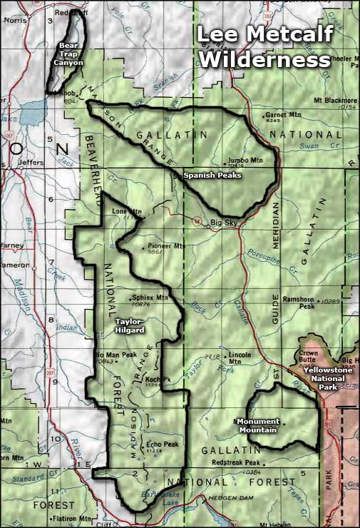 Area map of Lee Metcalf Wilderness
