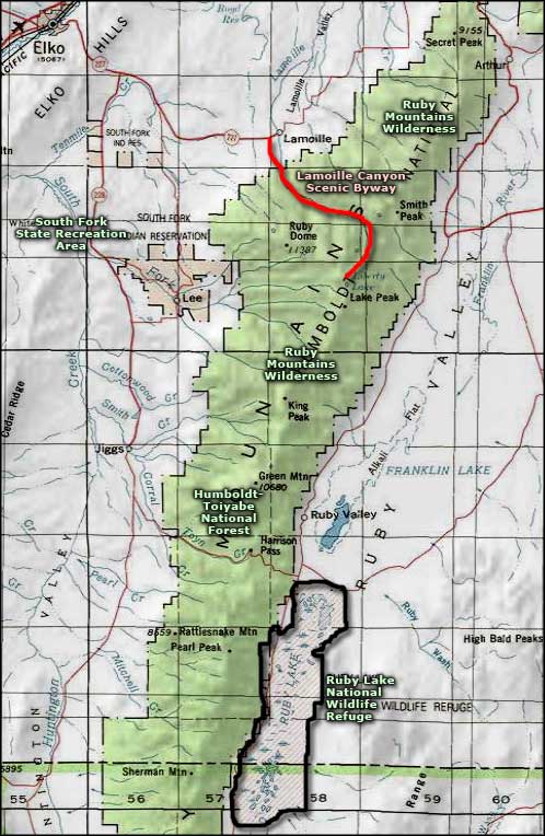Ruby Lake National Wildlife Refuge area map