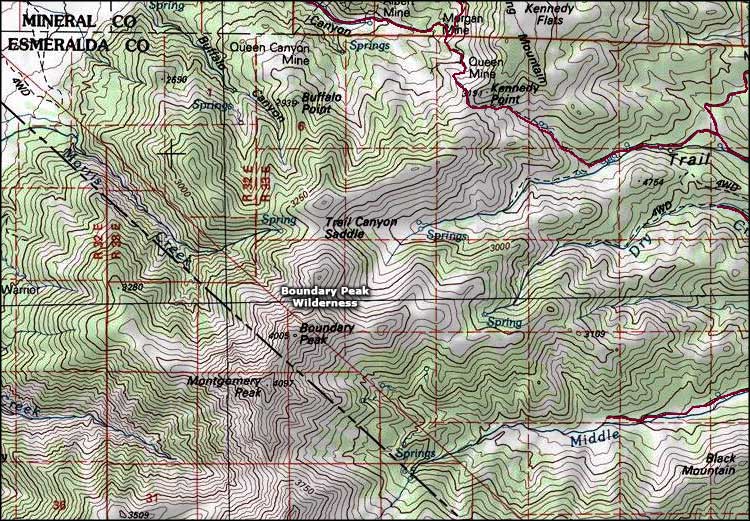 Boundary Peak Wilderness map