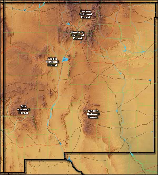 Locations of the National Forests in New Mexico