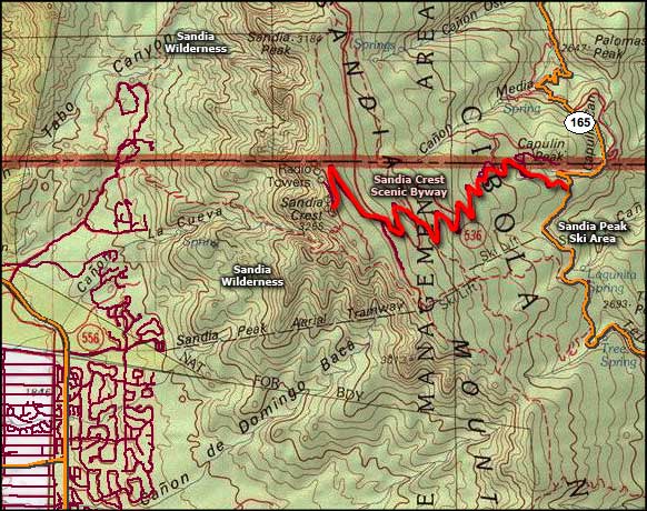 Sandia Mountain Wilderness map