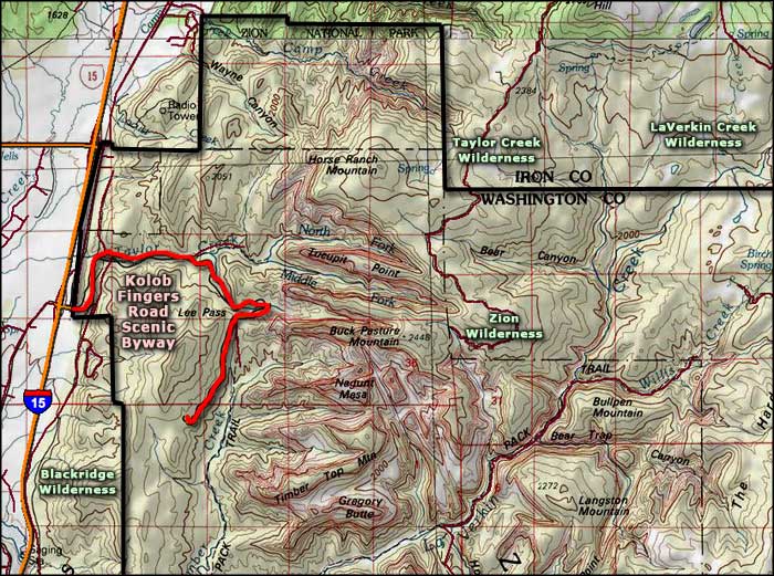 Kolob Fingers Road Scenic Byway map