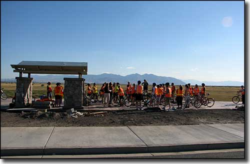 Bicyclists gathering for a ride on the Legacy Parkway Trail