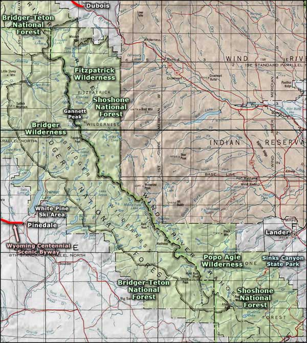 Bridger Wilderness area map