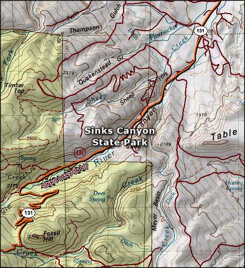 Sinks Canyon State Park map