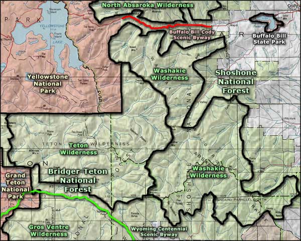 Washakie Wilderness area map